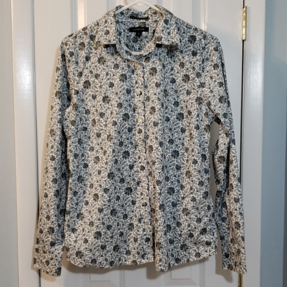 Lands' End Blue Floral Button Down